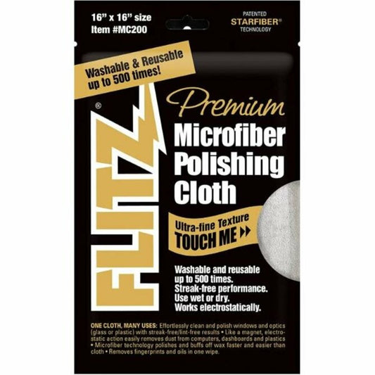 Flitz - Thick 'n Thirsty 16 x 16 Silver Microfiber Polishing Cloth 16 X 16 CHAR/BLK